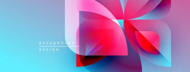 Soyut tasarım canlı renkler, geometrik şekiller, akan çizgiler içerir. Mavi, pembe, mor renkler dinamik görsel efekt yaratır. Modern estetik.