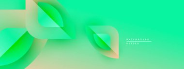 Soyut yeşil eğimli arkaplan. Üst üste binen şekiller dinamik görsel efekt yaratır. Sancaklar ve sunumlar için modern tasarım uygun.