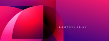 Soyut enerjik tasarım. Üst üste binen şekiller dinamik görsel efekt yaratır. Pembe, mor, kırmızı renkler kompozisyona hakim. Modern estetik.