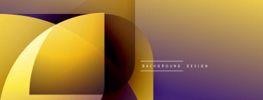 Soyut geometrik şekiller, canlı gradyanlar, altın, mor renkler. Modern tasarım, minimalist estetik, temiz çizgiler, dinamik kompozisyon.