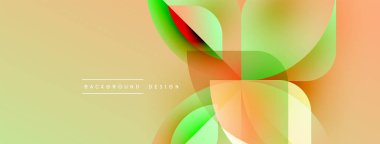 Soyut geometrik şekiller örtüşüyor, canlı renk eğimleri yaratıyor. Yumuşak sarı arkaplan dinamik tasarım elementlerini tamamlar.