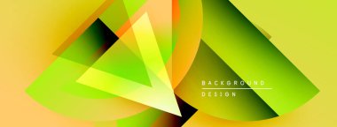 Soyut geometrik şekiller örtüşür, parlak sarı, turuncu ve yeşil renkler yaratır. Arkaplan ve sunumlar için modern tasarım ögesi.