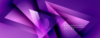 Soyut mor tasarım katmanlı geometrik şekiller içerir. Gradyan renkler dinamik görsel doku oluşturur, modern estetik.