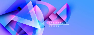 Soyut geometrik şekiller örtüşür, parlak mavi ve pembe renkler yaratır. Modern tasarım dinamik hareket ve görsel enerji öneriyor.