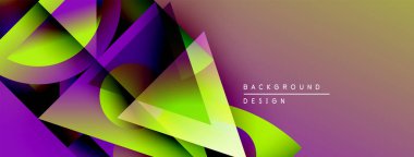 Soyut geometrik şekiller örtüşür, canlı gradyanlar yaratır. Mor, yeşil, sarı renkler tasarımda baskın. Arka plan modern estetiği akla getiriyor.