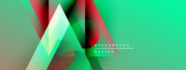 Soyut geometrik şekiller örtüşüyor, canlı yeşil, kırmızı gradyanlar yaratıyor. Modern tasarım elementleri dinamik görsel deneyim önerir.