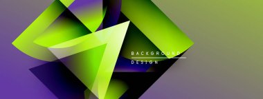 Soyut geometrik şekiller, canlı gradyanlar, mor, yeşil renkler. Arka planlar ve sunumlar için modern tasarım öğesi. Dinamik bileşim.