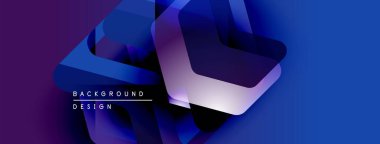 Soyut geometrik şekiller, canlı mavi mor gradyanlar, modern tasarım elementleri. Arkaplan teknoloji ve yenilik öneriyor.