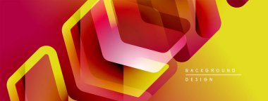 Soyut geometrik şekiller örtüşür, canlı bir gradyan arkaplan oluşturur. Kırmızı, sarı renkler modern estetik sunarak tasarıma hakim..