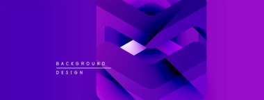 Soyut mor tasarım katmanlı şekiller içerir. Renkler derinlik yaratır, modern estetik. Metin arkaplan tasarımı okur.