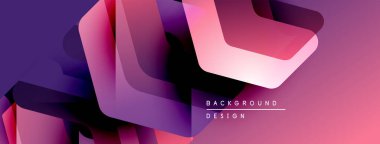 Soyut geometrik şekiller örtüşüyor, dinamik mor, pembe renkler yaratıyor. Modern tasarım teknoloji, yenilik, akıcılık öneriyor..