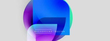 Soyut renkli şekiller örtüşüyor ve canlı bir görsel etki yaratıyor. Arkaplanda mavi renkler, morlar, deniz mavisi renkleri var. Metin arkaplan tasarımı okur.