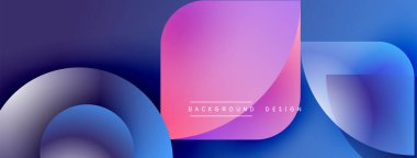 Soyut gradyanlar çakışıyor, dinamik görsel akış yaratıyor. Modern tasarım mor, mavi renkleri kullanır. Mevcut en küçük metin.