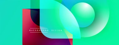 Soyut canlı tasarım, üst üste binen şekiller, gradyanlar, küre. Sunumlar ve markalaşma için modern arkaplan ideal.