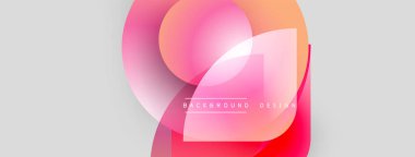 Soyut pembe, turuncu şekiller çakışıyor. Gradyan renkler modern tasarım unsuru yaratır. Açık gri arkaplan karşıtlık sağlar.