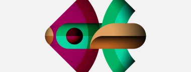 Soyut tasarım özellikleri üst üste binen renkli şekiller. Kıvrımlar, gradyanlar dinamik görsel etki yaratır. Modern estetik, basit arkaplan.