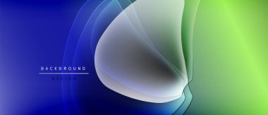 Soyut sıvı şekilleri mavi ve yeşil renkleri harmanlıyor. Gradyan tasarım dinamik görsel efekt yaratır. Minimum metin mevcut, modern estetik.