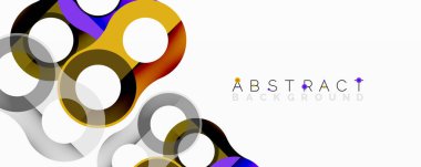 Modern tasarım üst üste binen renkli şekillere sahiptir. Parlak renkler beyaz alanla zıtlaşır, dinamik görsel efekt yaratır.