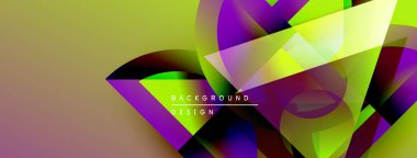 Soyut enerjik tasarım. Geometrik şekiller örtüşür, dinamik görsel efekt yaratır. Sarı, mor, yeşil renkler baskın bileşim.