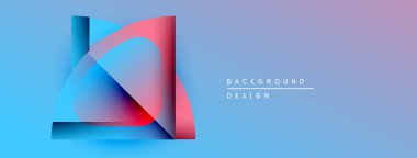 Soyut geometrik katmanlar canlı mavi ve pembe gradyan oluşturur. Minimalist tasarım modern arkaplan dokusunu öneriyor.
