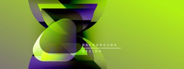 Soyut tasarım canlı yeşil, mor renkler içerir. Dinamik şekiller modern arkaplan oluşturur, metin örtüsü mevcut.