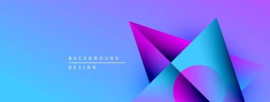 Soyut geometrik şekiller, canlı mavi mor gradyanlar. Modern tasarım elementleri dinamik görsel etki yaratır. Minimalist estetik.