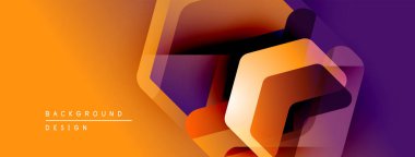 Soyut geometrik şekiller turuncu ve mor renkleri harmanlarlar. Modern tasarım dinamik görsel doku yaratır. Arkaplan yenilik ve enerji öneriyor.