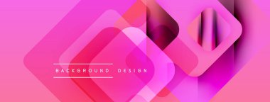 Soyut pembe tasarım özellikleri üst üste binen kareler, gradyanlar. Modern estetik, dijital arka planlar ve sunumlar için uygun. Basit metin örtüsü mevcut.