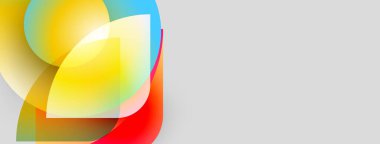 Soyut renkli şekiller örtüşür, dinamik görsel efekt yaratır. Parlak renkler, nötr arkaplanla tezat oluşturur. Modern tasarım.