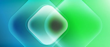 Soyut geometrik bileşim. Üst üste binen kareler tünel illüzyonu yaratır. Mavi, yeşil renkler görsel alana hakim. Merkezden hafif bir parıltı yayılıyor.