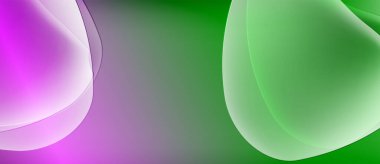 Soyut şekiller, canlı renkler, pürüzsüz eğimler modern görsel deneyimler yaratır. Mor, yeşil renkler kompozisyona hakim..