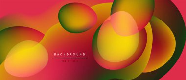 Soyut renkli tasarım. Gradyan şekiller örtüşüyor, canlı bir görsel etki yaratıyor. Arkaplanda sıcak tonlar, kırmızılar, sarılar, yeşiller yer alıyor.