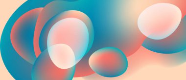 Soyut akışkan şekiller harmanlanır ve yumuşak renk değişimleri yaratır. Şeftali, turkuaz, mercan renkleri baskın bileşim. Yumuşak geçişler biçimleri tanımlar.