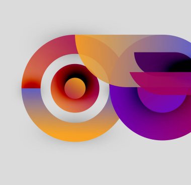 Soyut grafik tasarımı üst üste binen renkli daireler, gradyanlar. Yumuşak geçişlerle modern, canlı bir kompozisyon..