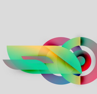 Soyut renkli şekiller örtüşür, dinamik görsel kompozisyon yaratır. Gradyanlar renkleri karıştırır, modern tasarım ögesi oluşturur.