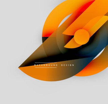 Soyut tasarım turuncu, kahverengi, mavi şekillerde akıyor. Gradyan etkileri olan minimalist kompozisyon, modern estetik. Arkaplan metni arkaplan tasarımı okur.