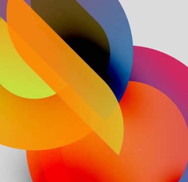 Soyut renkli şekiller çakışıyor. Parlak gradyanlar dinamik görsel efekt yaratır. Modern tasarım, pürüzsüz geçişler, canlı renkler.