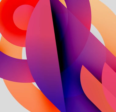 Soyut şekiller örtüşüyor, canlı renk değişimleri yaratıyor. Yumuşak kıvrımlar modern estetik sunarak kompozisyona hükmediyor.