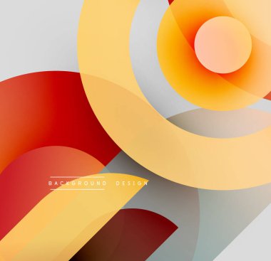 Soyut daireler çakışıyor, dinamik görsel etki yaratıyor. Sıcak renkler hakim, serin grilerin aksine. Modern tasarım ögesi.