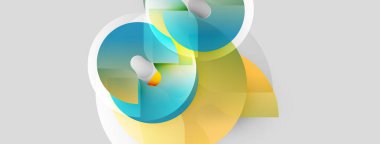 Soyut şekiller örtüşüyor, canlı renk değişimleri yaratıyor. Yumuşak renkler harmanlanır, hareket, derinlik ve modern tasarım önerilir. Işık pürüzsüz yüzeylerden yansıyor.