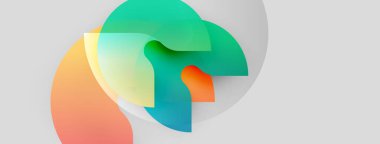 Soyut renkli şekiller çakışıyor ve sıvı tasarımı yaratıyor. Yumuşak gradyanlar harmanlanır, hareket, enerji, pozitiflik uyandırır. Minimalist estetik.