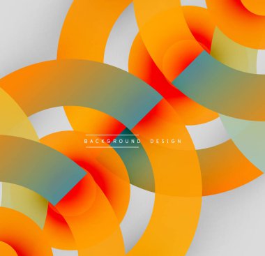 Soyut daireler örtüşüyor, canlı turuncu, deniz mavisi renkleri yaratıyor. Modern tasarım pürüzsüz geçişler, basit geometri içerir.