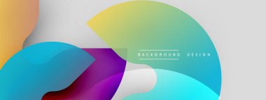 Soyut renkli şekiller örtüşür, dinamik görsel efekt yaratır. Gradyan renkler düzgün bir şekilde harmanlanarak modern estetik sunuyor. Metin arkaplan tasarımı okur.