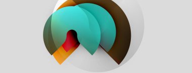 Soyut tasarım özellikleri üst üste binen renkli daireler. Şekiller dinamik bileşim yaratır, derinlik, hareket, yenilik. Minimalist estetik.