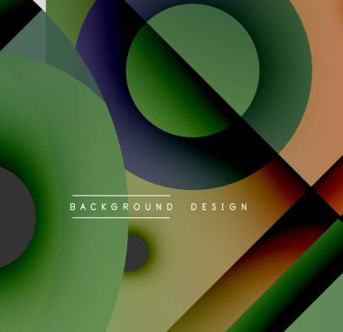 Üst üste binen daireler, gradyanlar, geometrik şekiller içeren soyut bileşim. Sessiz renk paleti ile modern tasarım, dinamik görsel efekt.