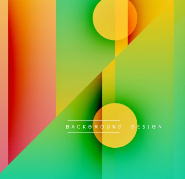 Soyut geometrik bileşim. Canlı gradyanlar, üst üste binen şekiller dinamik görsel efekt yaratır. Modern tasarım elemanları.