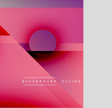 Soyut geometrik bileşim. Pembe gradyanlar, çember, üçgenler modern görsel efektler yaratır. Metin arkaplan tasarımı okur.