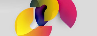 Soyut renkli şekiller örtüşür, dinamik görsel kompozisyon yaratır. Parlak renkler harmanlanır, hareket, enerji ve modern tasarım önerilir.