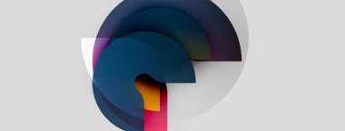 Soyut bileşim, üst üste binen dairesel biçimlerdir. Renkler arasında maviler, morlar, sarılar, açık gri arka planda kırmızılar yer alıyor. Minimalist tasarım.