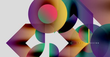 Soyut renkli şekiller örtüşür, dinamik görsel efekt yaratır. Gradyan renkler harmanlanır, modern arkaplan tasarımı oluşturulur.
